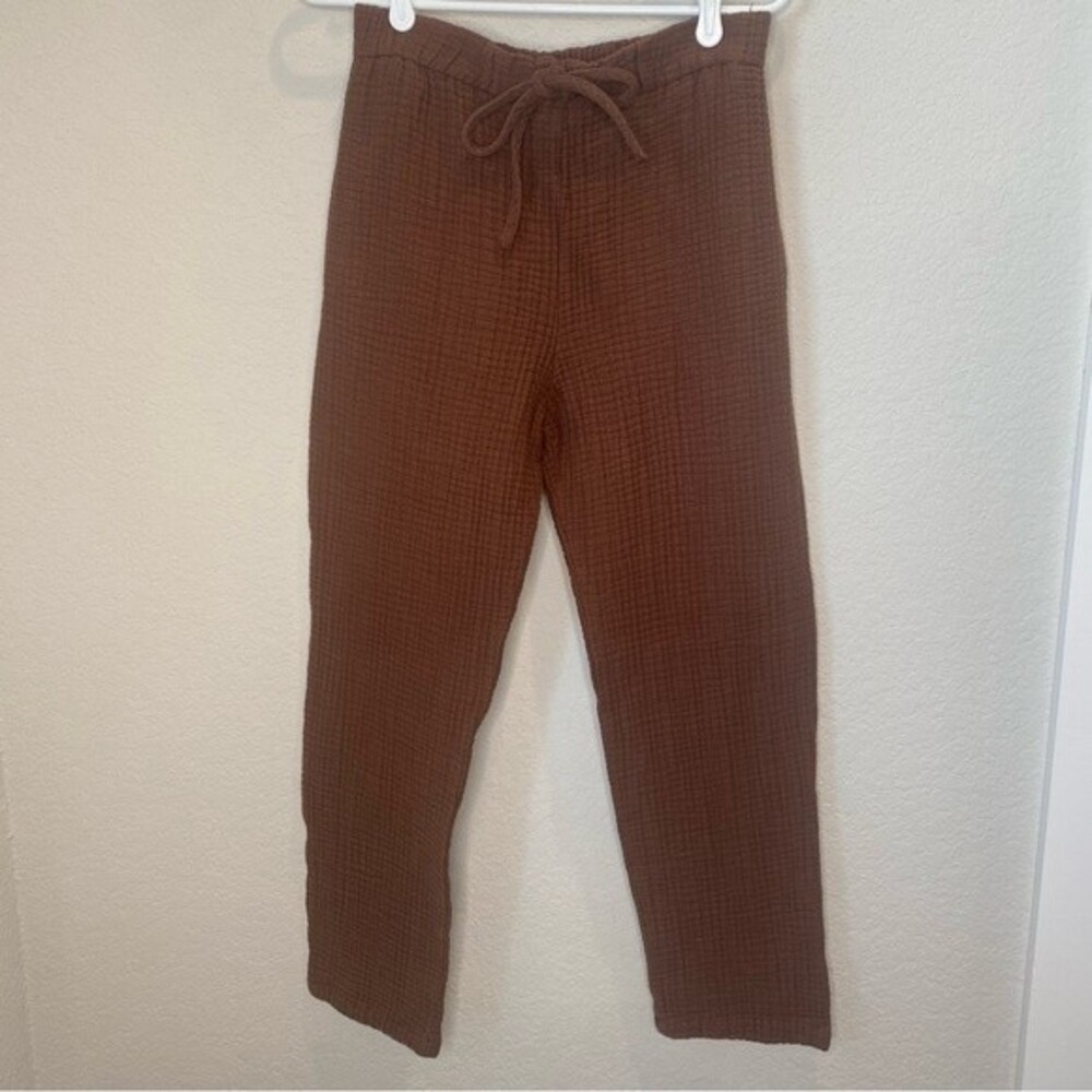 Zara Chocolate Brown Gauzy Cotton Slim Leg Drawstring Pants - Size M - EUC